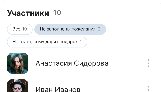 Панель организатора: список участников и статусы анкет